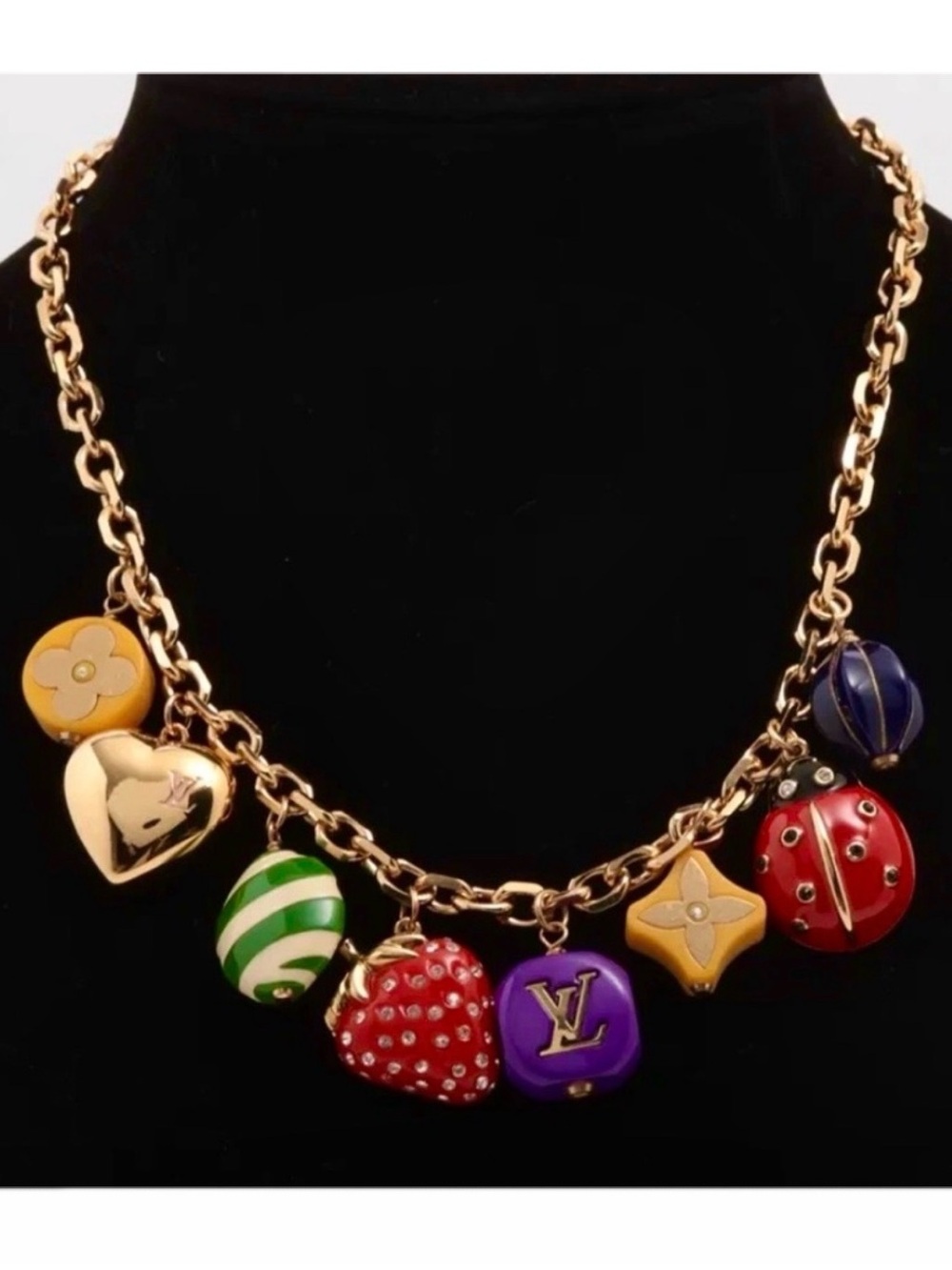Louis Vuitton multicolor Fraise necklace RARE heart,strawberry,ladybug